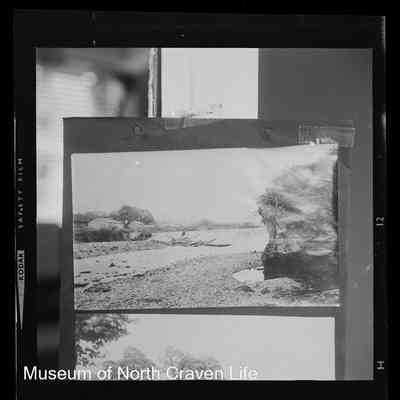 negative, sheet film - River with buildings