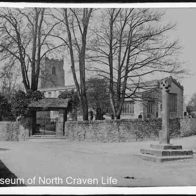 negative, glass plate - Giggleswick Church (exterior) 9 of 12 (showing lych-gate and market cross)