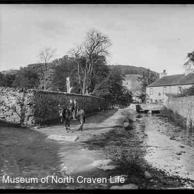 negative, glass plate - Tems Side, Giggleswick (Boys on Donkey)