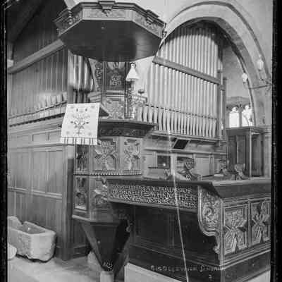 negative, glass plate - St Alkelda's Church, Giggleswick (pulpit)