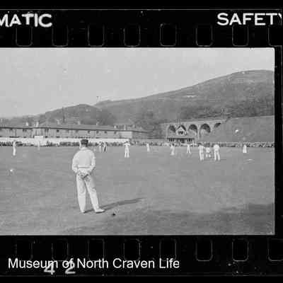 negative, sheet film - Cricketers in whites at Settle Cricket Club