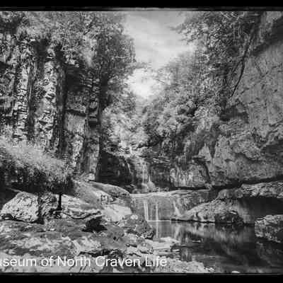 negative, glass plate - Limestone gorge and waterfall