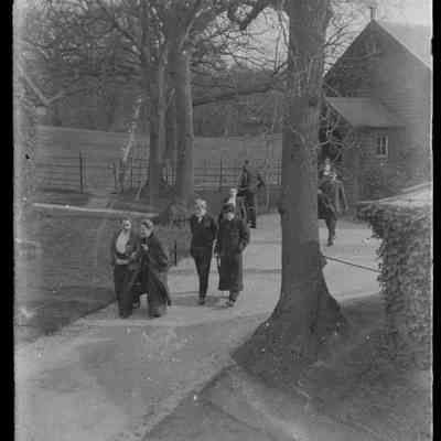 negative, glass plate - Group portrait : People walking from a small church, Giggleswick ?