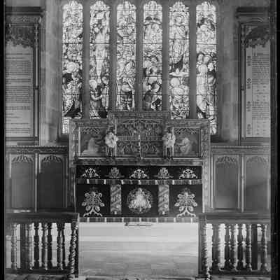 negative, glass plate - Giggleswick Church (interior) 5 of 12 (altar and stained glass window)