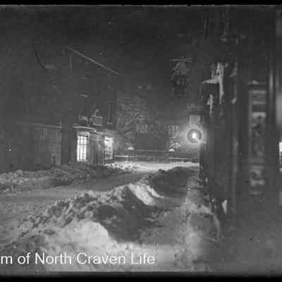 negative, glass plate - Station Road, Settle in Snow