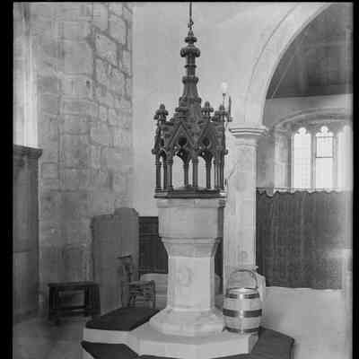 negative, glass plate - Giggleswick Church (interior) 4 of 12 (font)