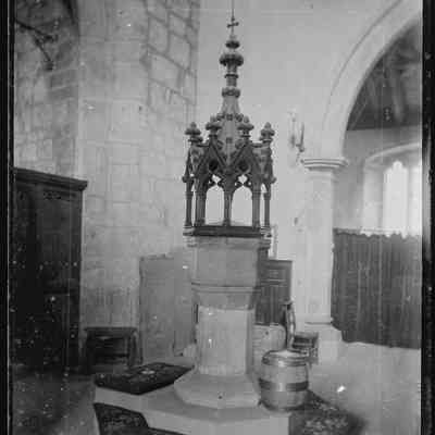 negative, glass plate - Interior of St Alkelda's (font)