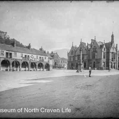negative, glass plate - Settle Market Square (Shambles and Town Hall)