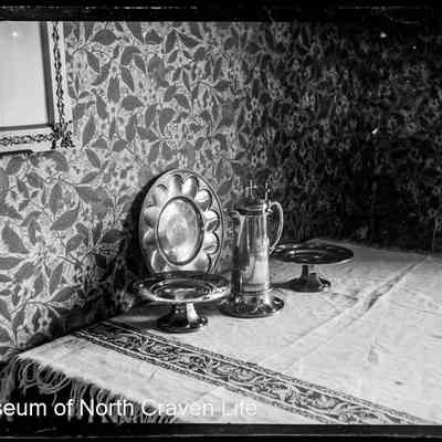 negative, glass plate - Still life tabletop with tableware