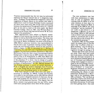 J.I. McCain - Excerpts from A History of Erskine College 1839 - 1982