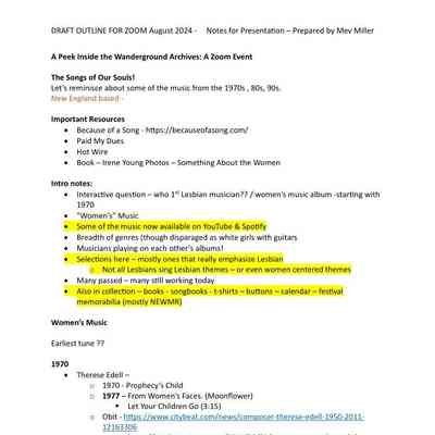 Song List of Items in the presentation