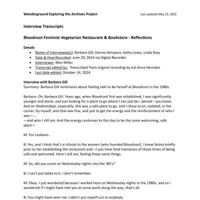 TRANSCRIPTION of Reflections about Bloodroot