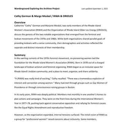 Interview Summary Document - Cathy Gorman & Marge Moskol: PDF