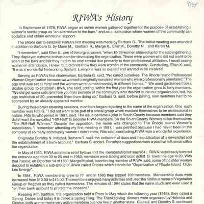 RIWA (Rhode Island Women's Association) History - 1984