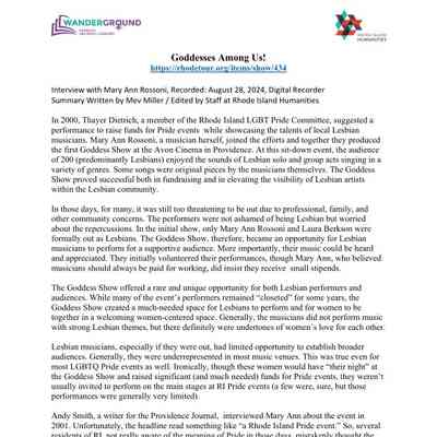 Goddesses Among Us (PDF): Rhode Tour Article