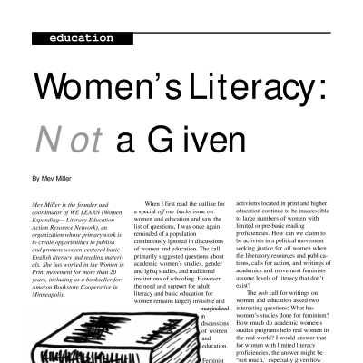 Article written by Mev Miller (Wanderground Instigator) about women's literacy - see relationships for details