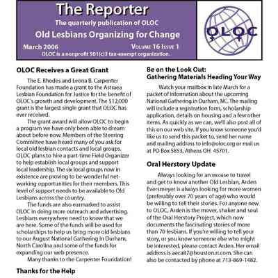 Reporter - OLOC, Old Lesbians Organizing for Change