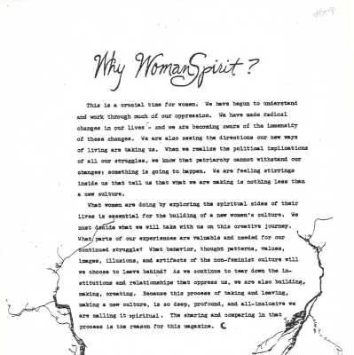 Why Womanspirit?: Explanation from Issue #29