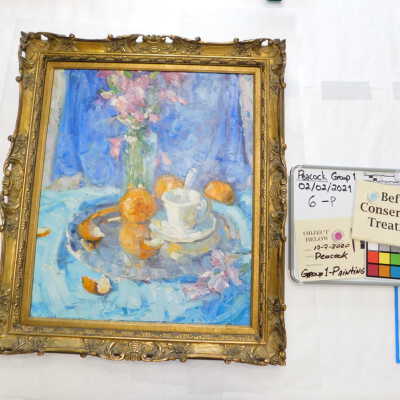 Teacup and Fruit on Silver Platter