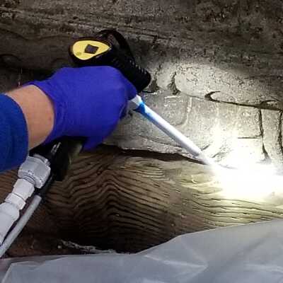 In progress: Usind dry ice dusting machine to clean the surface- up close