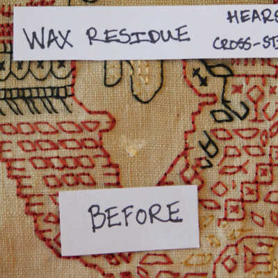 Close up before cleaning of #3 waxy accretion