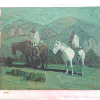          Two Native Americans against green sky and hills picture number 2

