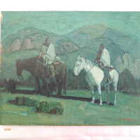          Two Native Americans against green sky and hills picture number 3
