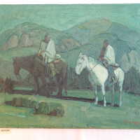          Two Native Americans against green sky and hills picture number 21
