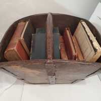 Wooden basket with metal detailing