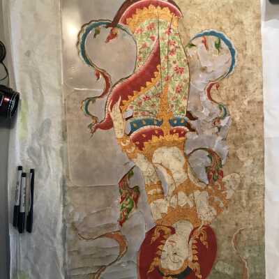 Only applied to the background, not the central figures or decoration