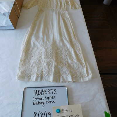 Client: Roberts. Item: Edwardian Cotton Eyelet Wedding Dress