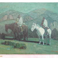          Two Native Americans against green sky and hills picture number 12

