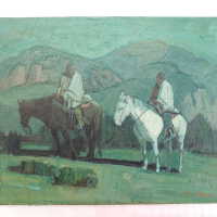          Two Native Americans against green sky and hills picture number 13
