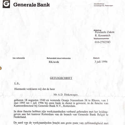1996-07-03 Getuigschrift van de Generale Bank betreffende ADD.