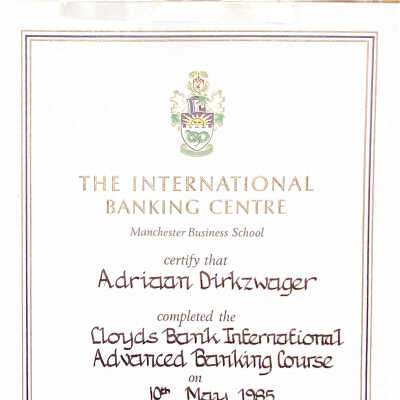 1985-05-10 Certification ADD completed The International Advanced Banking Course..