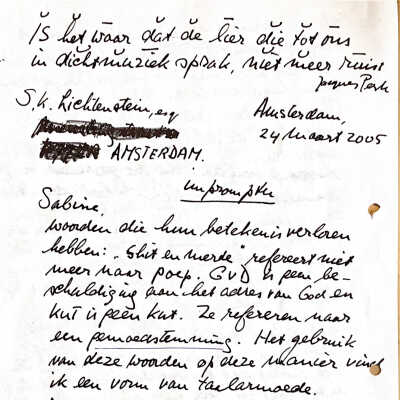 2005-03-24 Brief aaan Sabine Lichtenstein over woorden, die hun betekenis verloren hebben.