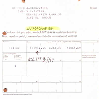 1984-12-32 Jaaropgaaf 1984 van ontvangen salaris.