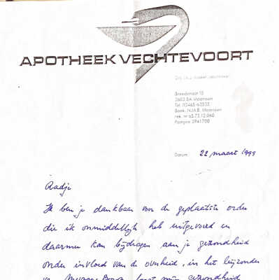 1999-03-22 Brief van Jan Kuiper, apotheker in Maarssen.