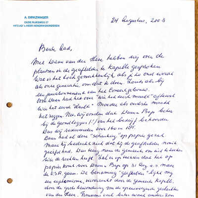 2003-08-24 Brief v. vader Ab over grafrechten in Kapelle.