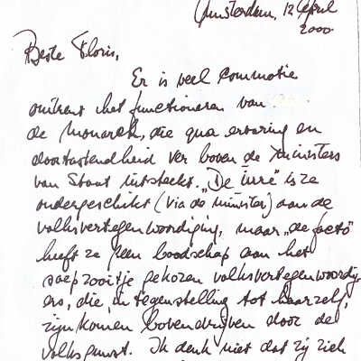 2000-04-12 Brief aan Floris over het Koningsschap.