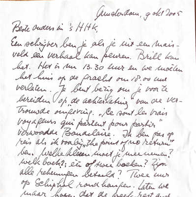 2005-10-09 Brief aan Beste ouders in sHHK over ‘de vertrouwde omgeving achterlaten bij vertrek. Deze keer naar Malte.