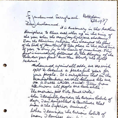 1987-12-20 Brief aan Mohammad Sarrafzadeh: Teheran
