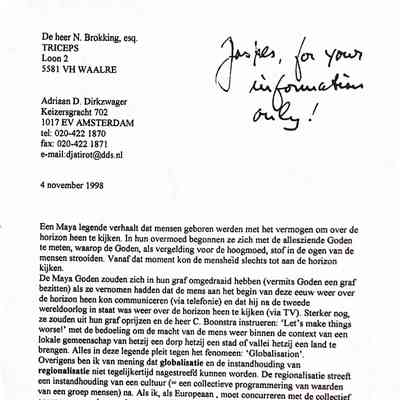 1998-11-04 Brief aan Brokking esq. van Triceps te Waalre