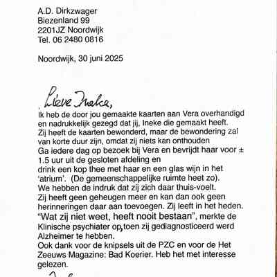 2025-06-30 Brief aan Ineke Cabboord in Vlissingen.