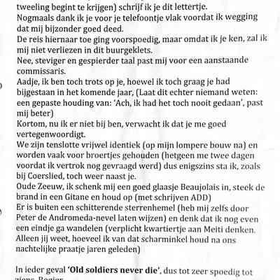 Brief van Jaarclub genoot ADD