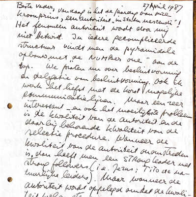 1987-04-27 Brief ADD aan vader over ‘autoriteit’.