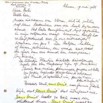 1986-05-19 Bedankbrief aan de van Hussens voor een voortreffelijk diner.