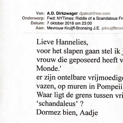 2018-10-07 Mail aan Hannelies Kruijff m.b.t. is de afbeelding van Lorigine du monde vrijmoedig of schandaleus