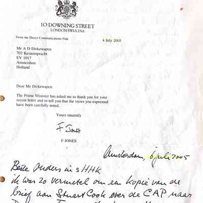 2005-07-06 Brief ADD uitKlosters aan Ouders over reactie van PM Blair..