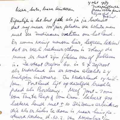 1989-10-04 Brief aan Floris en Reinoud vanuit Green villa Independence USA